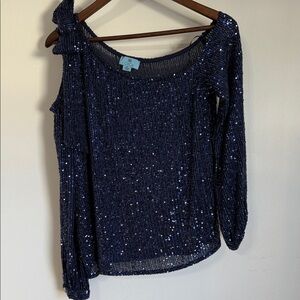CeCe Midnight Blue Sequin Top